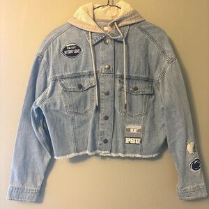 PSU Denim Jacket with Gray Hood and Patches